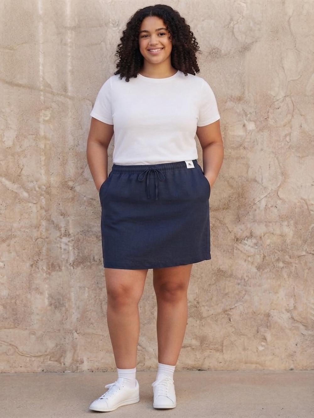 Joie Navy Linen Drawstring Mini Skort